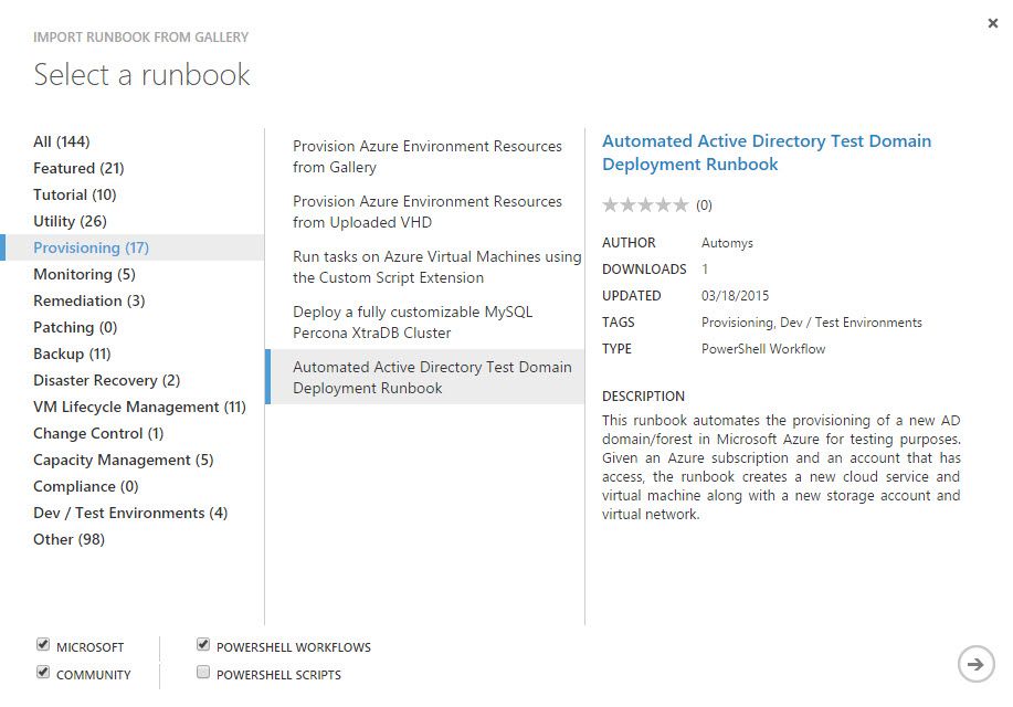 Importing from Azure Automation Runbook Gallery