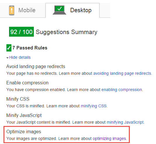 After: PageSpeed is happy about image sizes