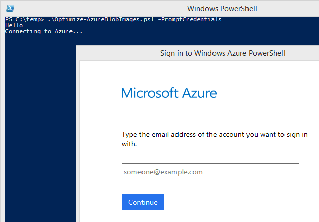 Azure login prompt from script