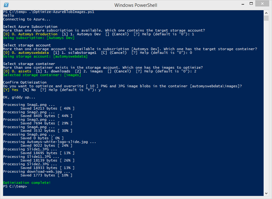 PowerShell and Azure: optimizing all the images