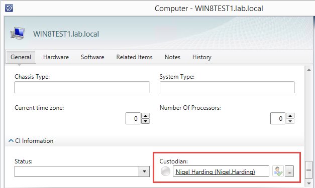 Service Manager's Computer configuration item form