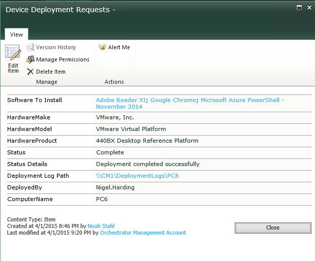 Results and inventory data stored back to request from client