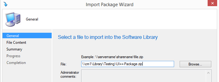 Importing the UI++ package into Configuration Manager