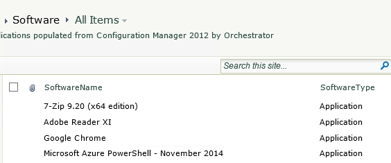 List of applications in SharePoint populated from Configuration Manager 2012