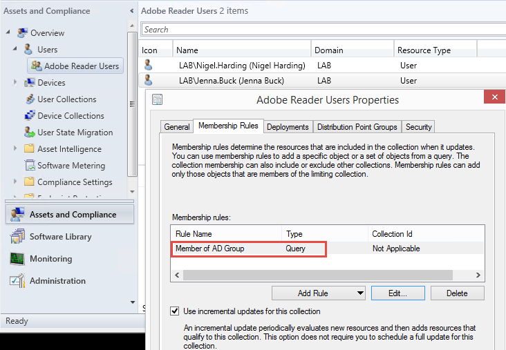 Application access controlled by user collection based on AD group membership