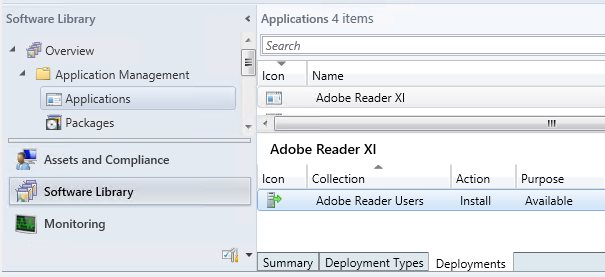 Configuration Manager application deployed to corresponding user collection