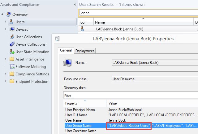 User's AD group memberships reflected in Configuration Manager object properties