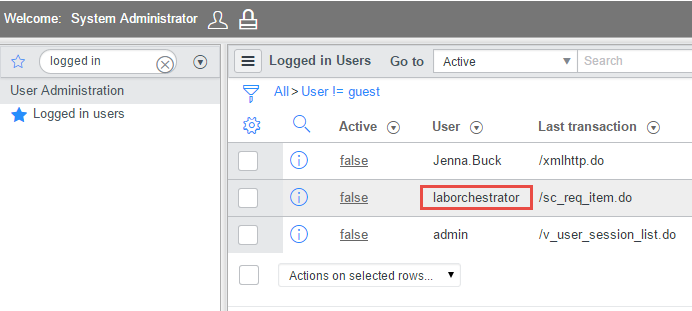 Successful connection indicated by login record in ServiceNow