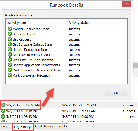 Succesful Orchestrator runbook execution