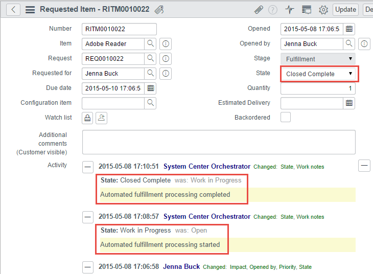 Orchestrator has added execution details to request records