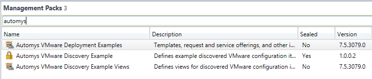 Imported example Service Manager management packs