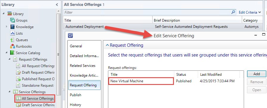 Ensure the service offering contains the request offering after import