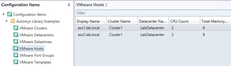 VMware configuration items populated by discovery runbook