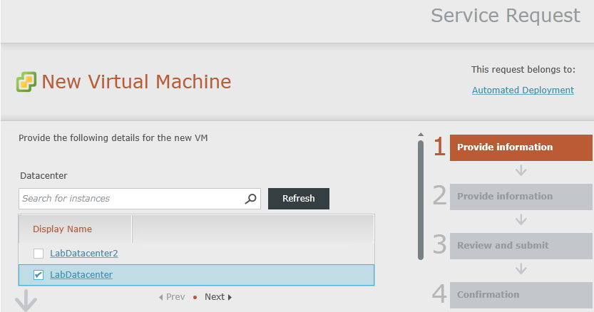 Example request form for new VM