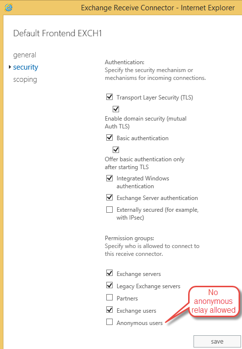 Exchange connector configured to require authentication