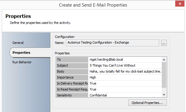 Sending email using Exchange User integration pack