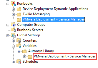 Imported example runbooks folder and variables folder